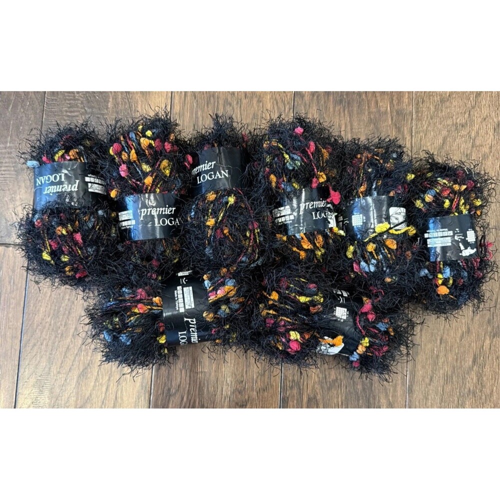 Lot of 8 Skeins Eyelash Yarn Logan Premier 265 Pink Orange Blue Yellow Black
